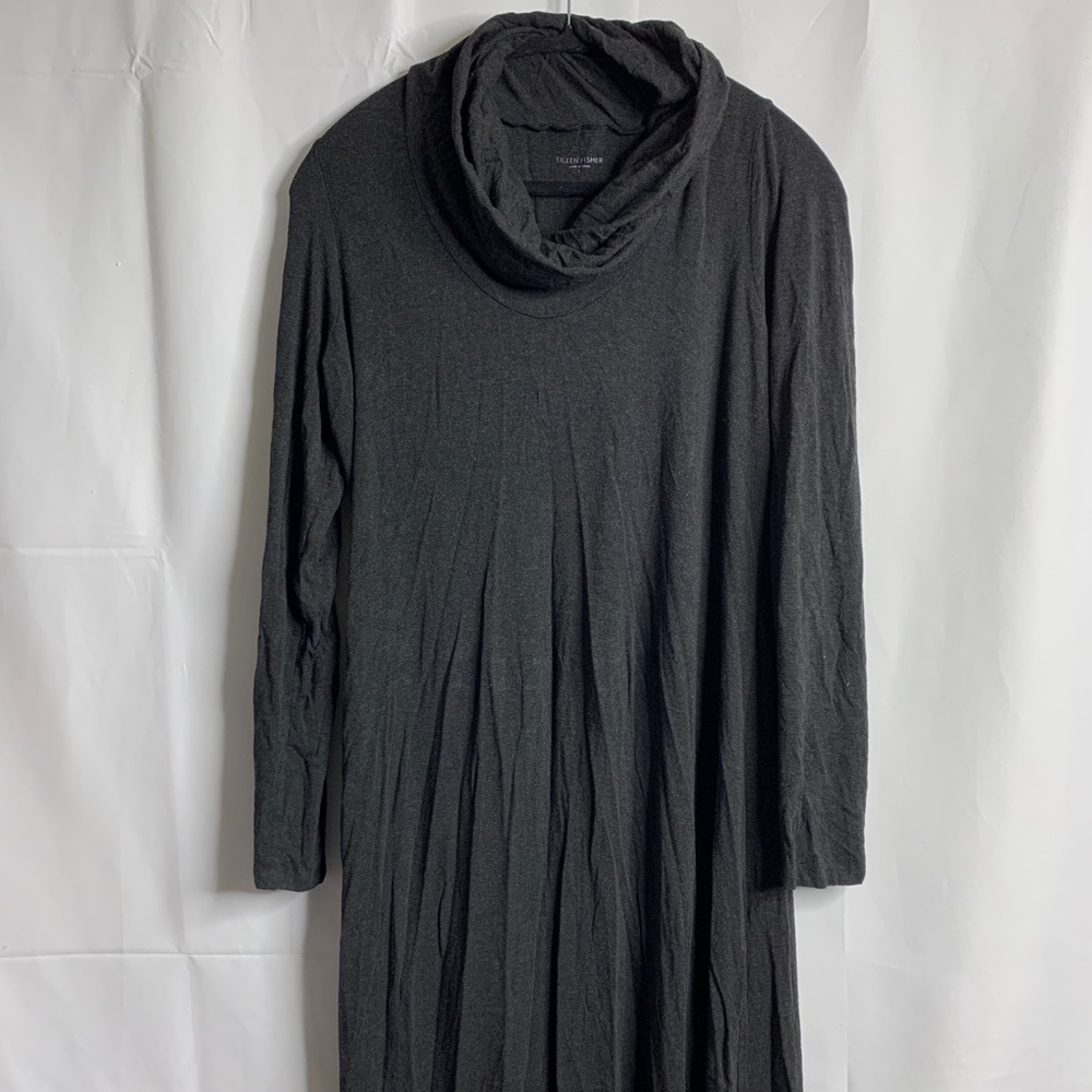 Eileen Fisher Cowl Neck Stretchy Midi Dress Dark L